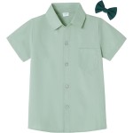 Boys Dress Shirts Boy Button Down Shirt Short Sleeve Removable Bow Tie Button Up White Formal Graduation 6-10 Size