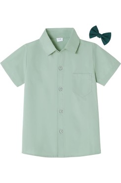 Boys Dress Shirts Boy Button Down Shirt Short Sleeve Removable Bow Tie Button Up White Formal Graduation 6-10 Size
