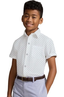 Multicolor Boys Dress Shirts Boy Button Down Shirt Short Sleeve Removable Bow Tie Button Up White Formal Graduation 6-10 Size