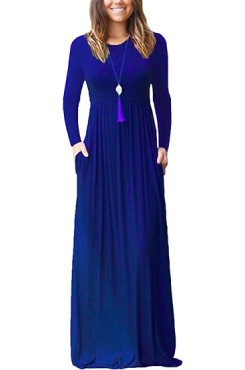 Women's Long Sleeve Loose Plain Maxi Dresses Casual Long Dresses with Pockets