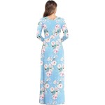 flower-light Blue Women's Long Sleeve Loose Plain Maxi Dresses Casual Long Dresses with Pockets